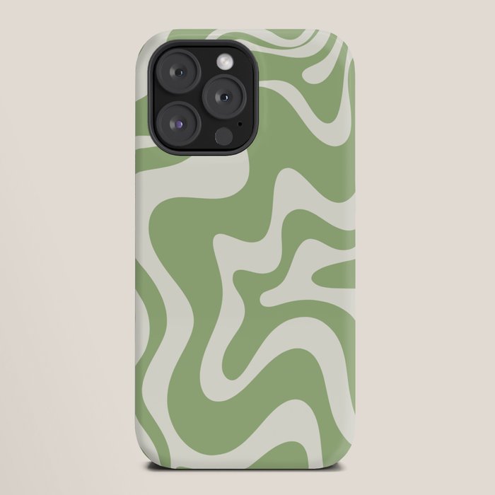 Retro Liquid Swirl Abstract Pattern in Light Sage Green and Cream iPhone Case Gallery Image 20