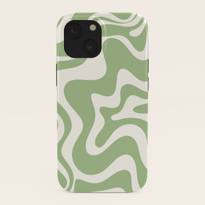 Retro Liquid Swirl Abstract Pattern in Light Sage Green and Cream iPhone Case Gallery Image 38