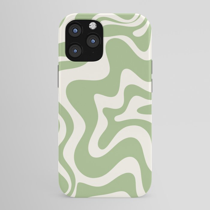 Retro Liquid Swirl Abstract Pattern in Light Sage Green and Cream iPhone Case Gallery Image 43