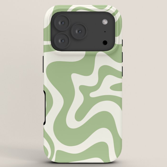 Retro Liquid Swirl Abstract Pattern in Light Sage Green and Cream iPhone Case Gallery Image 7