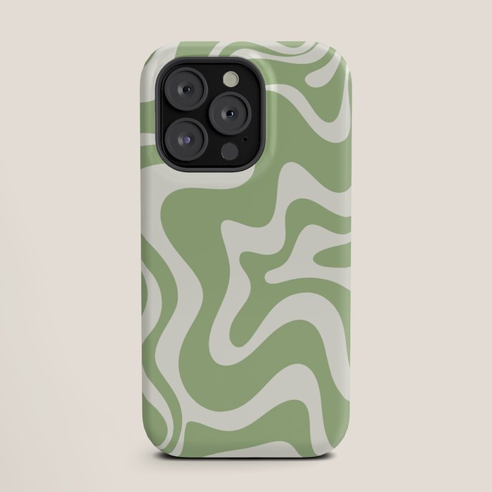 Retro Liquid Swirl Abstract Pattern in Light Sage Green and Cream iPhone Case Gallery Image 19