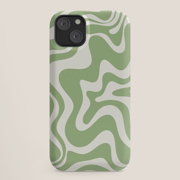 Retro Liquid Swirl Abstract Pattern in Light Sage Green and Cream iPhone Case Gallery Image 18