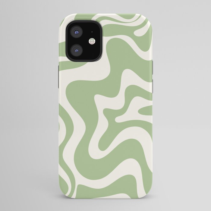 Retro Liquid Swirl Abstract Pattern in Light Sage Green and Cream iPhone Case Gallery Image 42