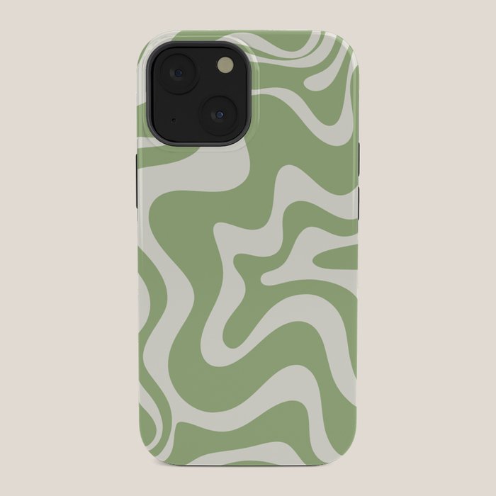 Retro Liquid Swirl Abstract Pattern in Light Sage Green and Cream iPhone Case Gallery Image 34