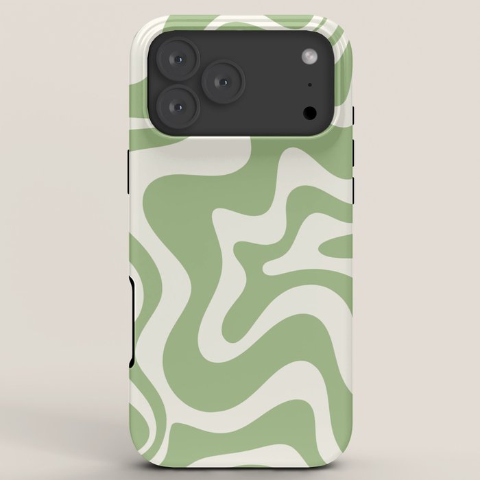 Retro Liquid Swirl Abstract Pattern in Light Sage Green and Cream iPhone Case Gallery Image 8