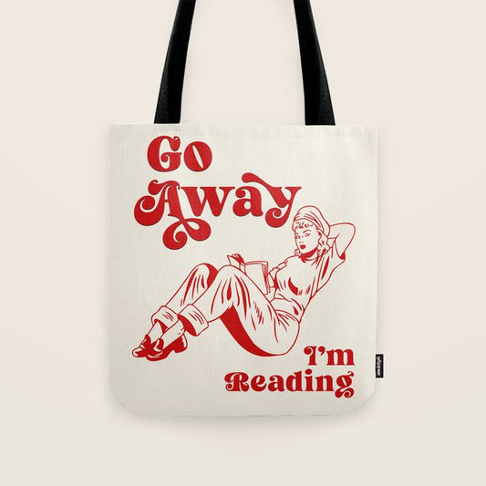 Go Away I'm Reading - Funny Quote, Retro Typography Tote Bag Gallery Image 1