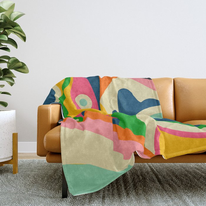 Colorful Mid Century Abstract Throw Blanket Gallery Image 2