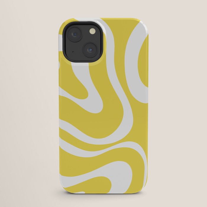 Retro Modern Liquid Swirl Abstract Pattern Square in Lemon Yellow and White iPhone Case Gallery Image 25