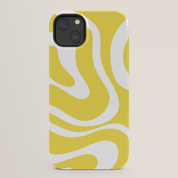 Retro Modern Liquid Swirl Abstract Pattern Square in Lemon Yellow and White iPhone Case Gallery Image 22