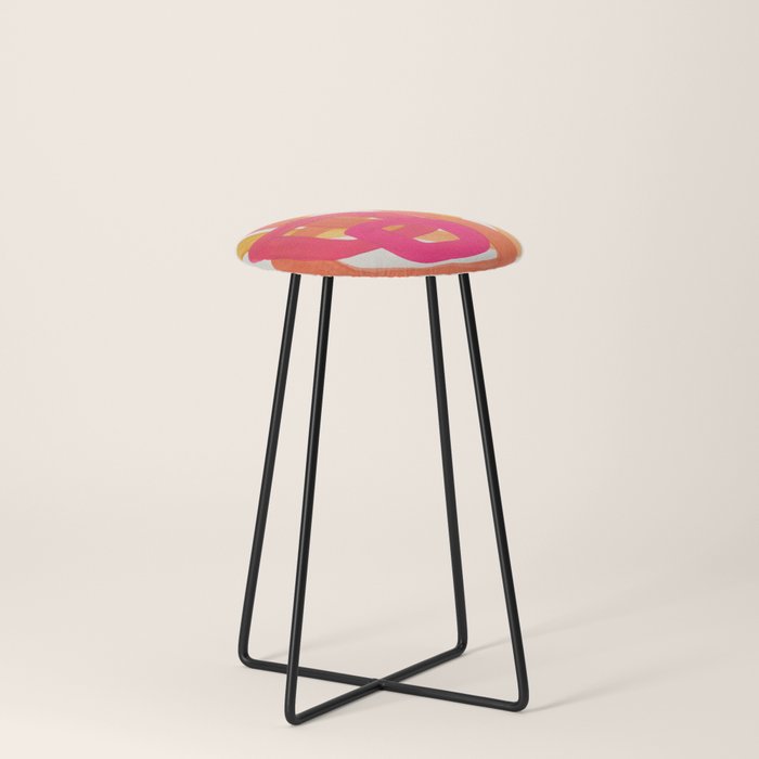Funky Retro 70's Style Pattern Orange Pink Greindent Striped Circles Mid Century Colorful Pop Art Stool Gallery Image 3