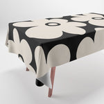 Retro Flowers Black and Linen White Tablecloth Gallery Image 1