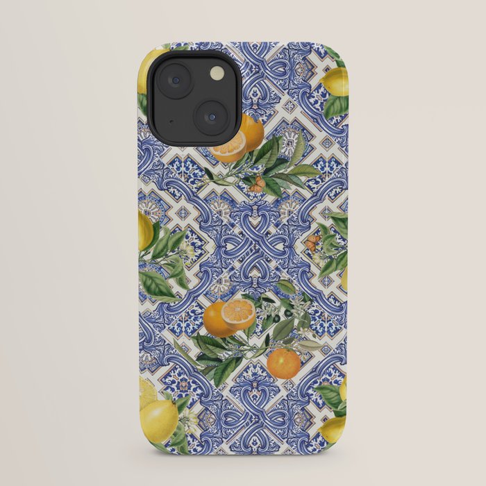 Mediterranean blue ceramic tiles, citrus fruit, lemons and oranges iPhone Case Gallery Image 21
