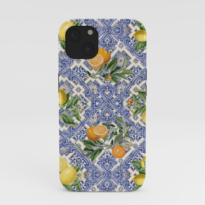 Mediterranean blue ceramic tiles, citrus fruit, lemons and oranges iPhone Case Gallery Image 37