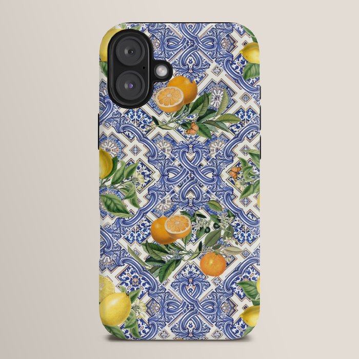 Mediterranean blue ceramic tiles, citrus fruit, lemons and oranges iPhone Case Gallery Image 14
