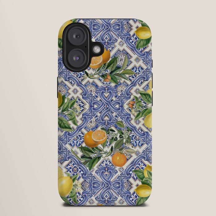 Mediterranean blue ceramic tiles, citrus fruit, lemons and oranges iPhone Case Gallery Image 9