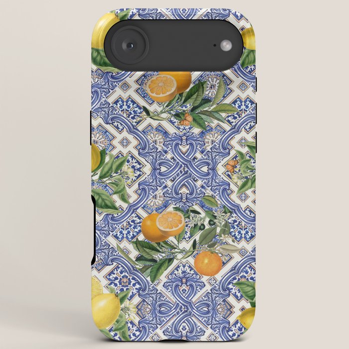 Mediterranean blue ceramic tiles, citrus fruit, lemons and oranges iPhone Case Gallery Image 6