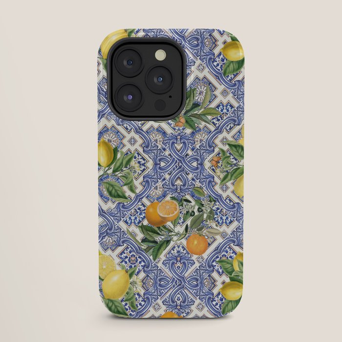 Mediterranean blue ceramic tiles, citrus fruit, lemons and oranges iPhone Case Gallery Image 27