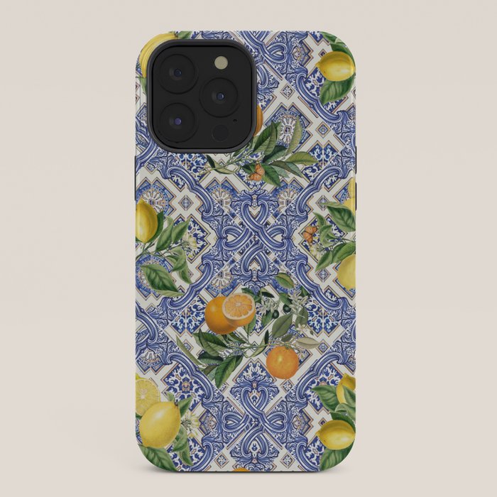 Mediterranean blue ceramic tiles, citrus fruit, lemons and oranges iPhone Case Gallery Image 36