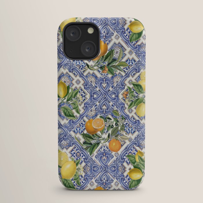Mediterranean blue ceramic tiles, citrus fruit, lemons and oranges iPhone Case Gallery Image 17