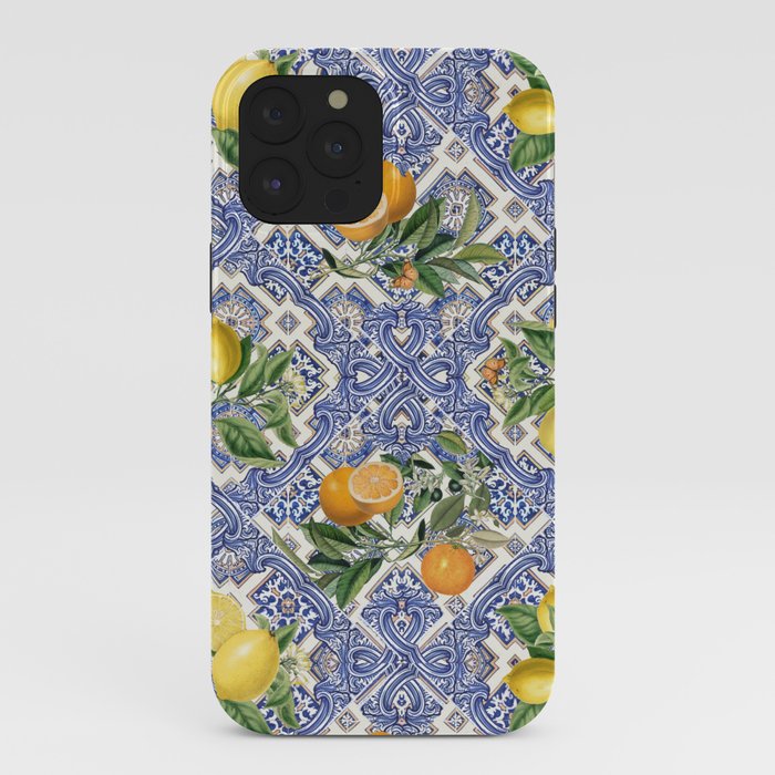 Mediterranean blue ceramic tiles, citrus fruit, lemons and oranges iPhone Case Gallery Image 40