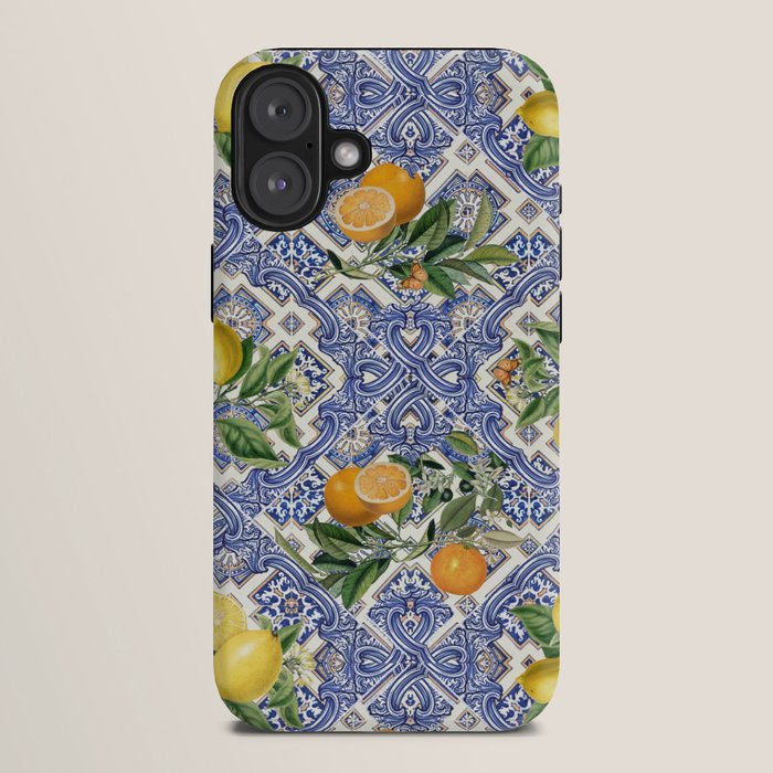 Mediterranean blue ceramic tiles, citrus fruit, lemons and oranges iPhone Case Gallery Image 10
