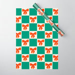 Charming Red Bow Checkerboard Pattern - Festive Holiday Background Wrapping Paper Gallery Image 1