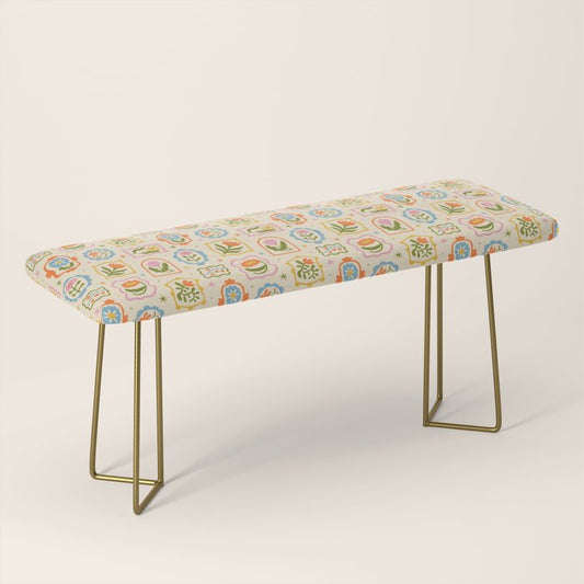 Colorful retro flower art frame art pattern Bench Gallery Image 2