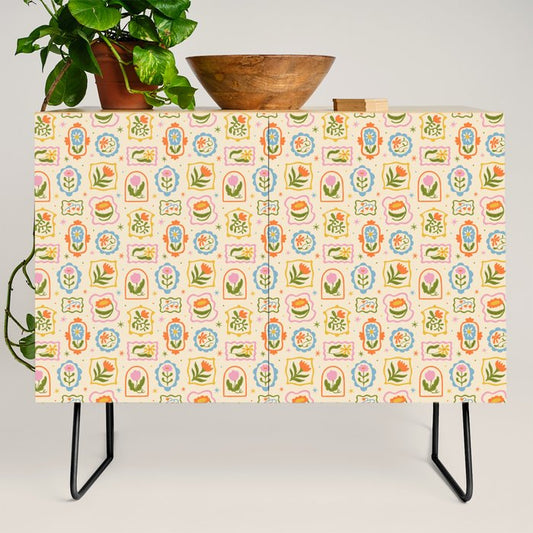 Colorful retro flower art frame art pattern Credenza Gallery Image 2