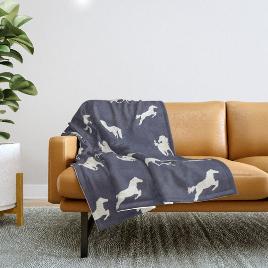Horse Print (Navy Slate) Throw Blanket Gallery Image 1