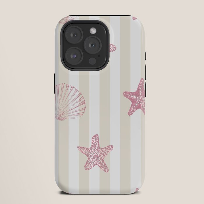 Blush Pink Seashell & Starfish on Beige and White iPhone Case Gallery Image 11