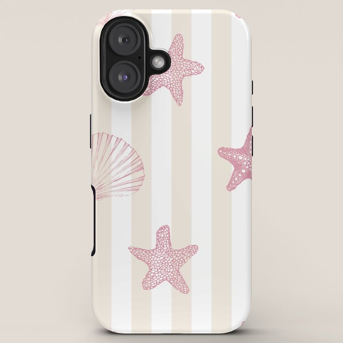 Blush Pink Seashell & Starfish on Beige and White iPhone Case Gallery Image 5