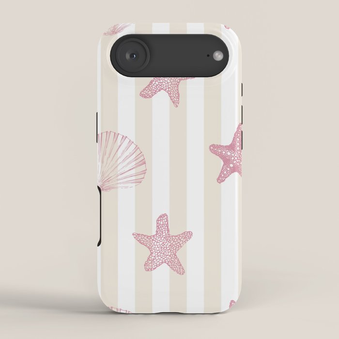 Blush Pink Seashell & Starfish on Beige and White iPhone Case Gallery Image 2