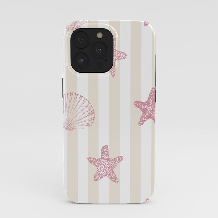 Blush Pink Seashell & Starfish on Beige and White iPhone Case Gallery Image 39