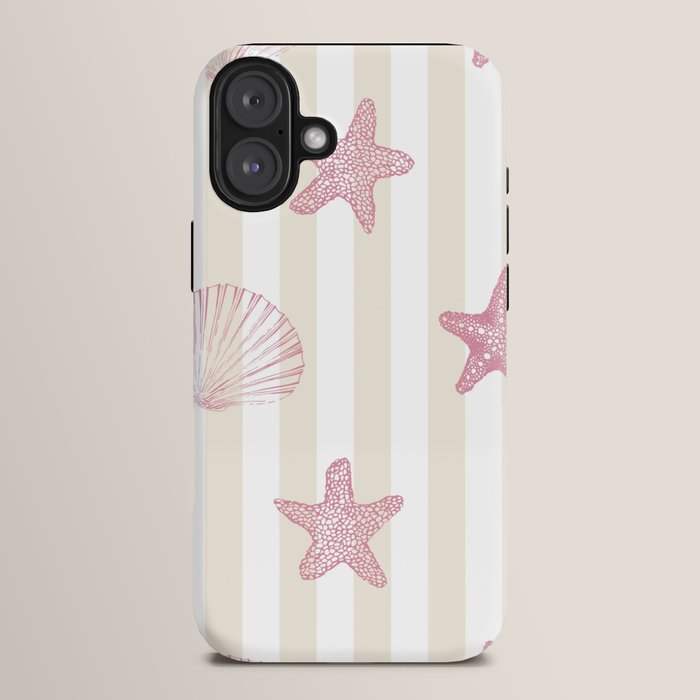 Blush Pink Seashell & Starfish on Beige and White iPhone Case Gallery Image 14