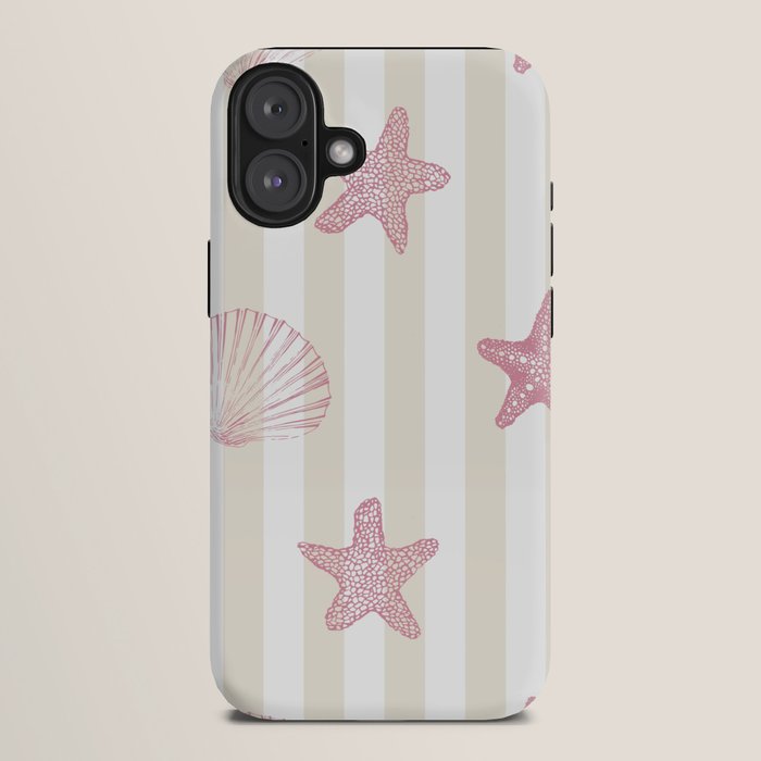 Blush Pink Seashell & Starfish on Beige and White iPhone Case Gallery Image 10