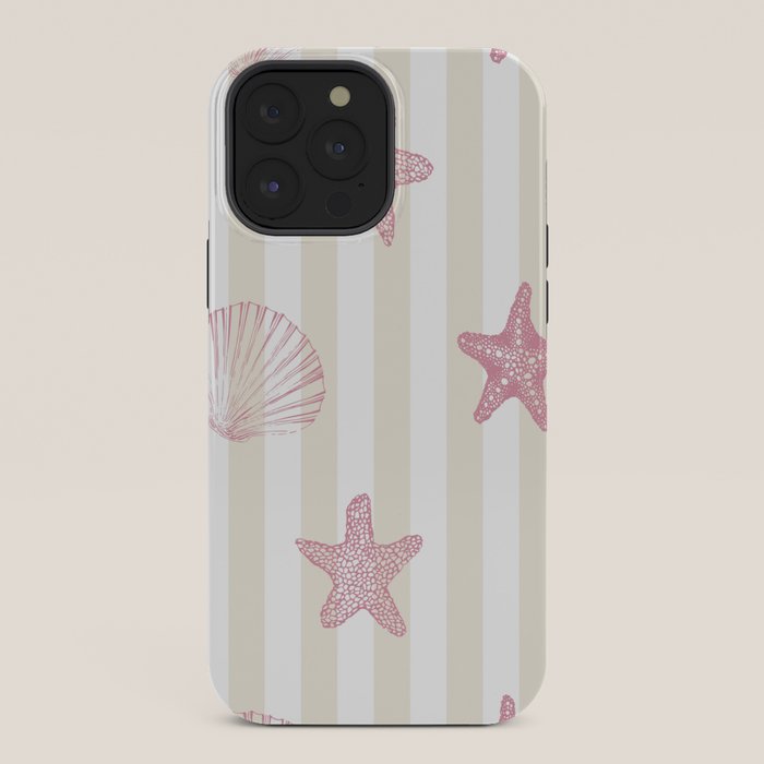 Blush Pink Seashell & Starfish on Beige and White iPhone Case Gallery Image 36