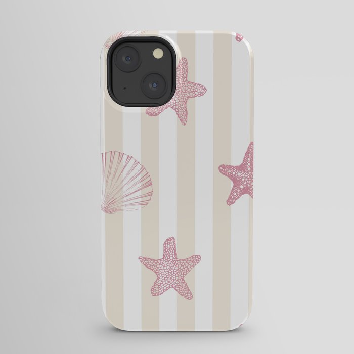 Blush Pink Seashell & Starfish on Beige and White iPhone Case Gallery Image 29