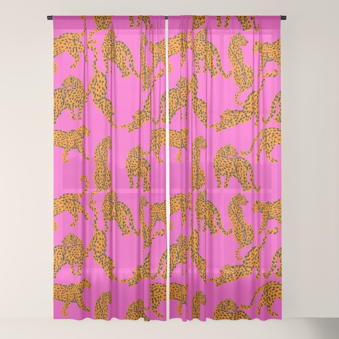 Abstract leopard with red lips illustration in fuchsia background Window Curtain Gallery Image 22