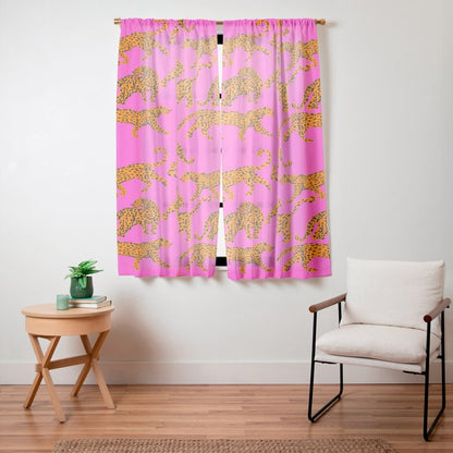 Abstract leopard with red lips illustration in fuchsia background Window Curtain Gallery Image 11