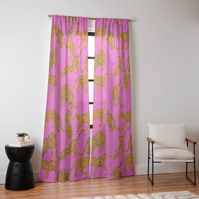 Abstract leopard with red lips illustration in fuchsia background Window Curtain Gallery Image 14