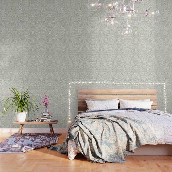 William Morris Pure Acorn Soft Pebble Grey & White Wallpaper Gallery Image 3