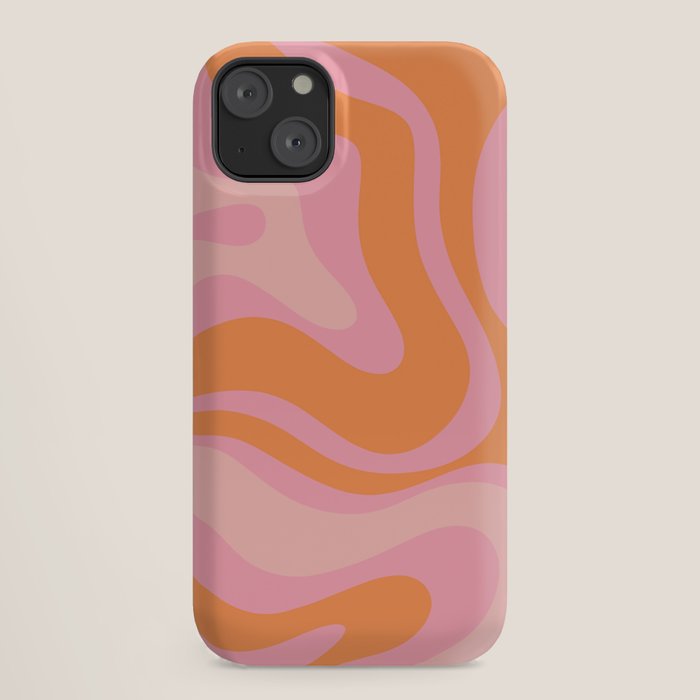 Modern Liquid Swirl Abstract Pattern Square in Retro Pink and Orange iPhone Case Gallery Image 18