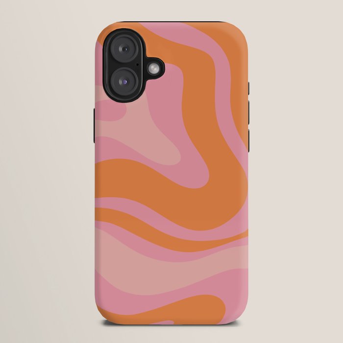 Modern Liquid Swirl Abstract Pattern Square in Retro Pink and Orange iPhone Case Gallery Image 10