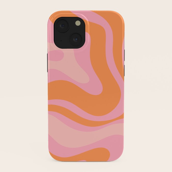 Modern Liquid Swirl Abstract Pattern Square in Retro Pink and Orange iPhone Case Gallery Image 38