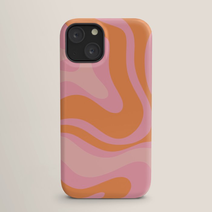 Modern Liquid Swirl Abstract Pattern Square in Retro Pink and Orange iPhone Case Gallery Image 17
