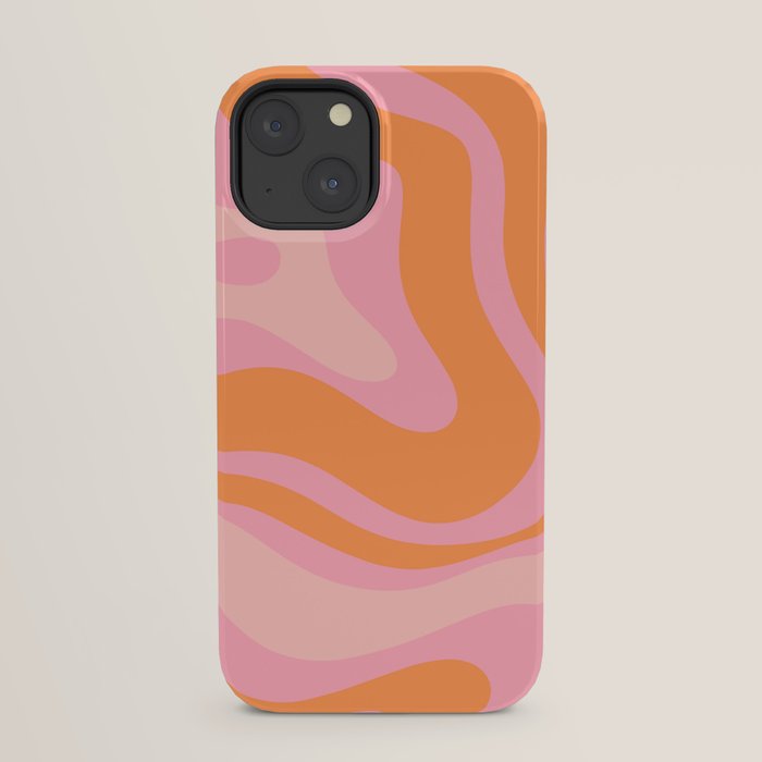 Modern Liquid Swirl Abstract Pattern Square in Retro Pink and Orange iPhone Case Gallery Image 21