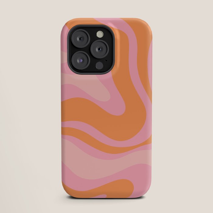Modern Liquid Swirl Abstract Pattern Square in Retro Pink and Orange iPhone Case Gallery Image 19