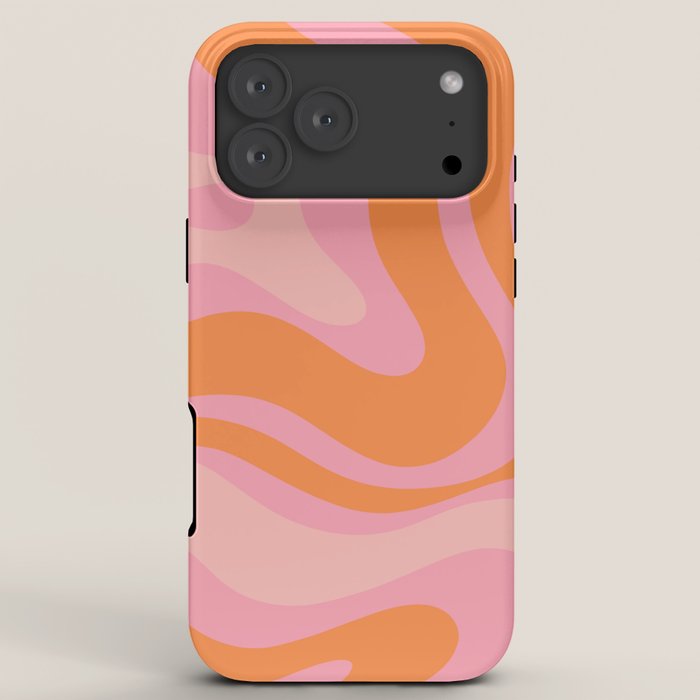 Modern Liquid Swirl Abstract Pattern Square in Retro Pink and Orange iPhone Case Gallery Image 8