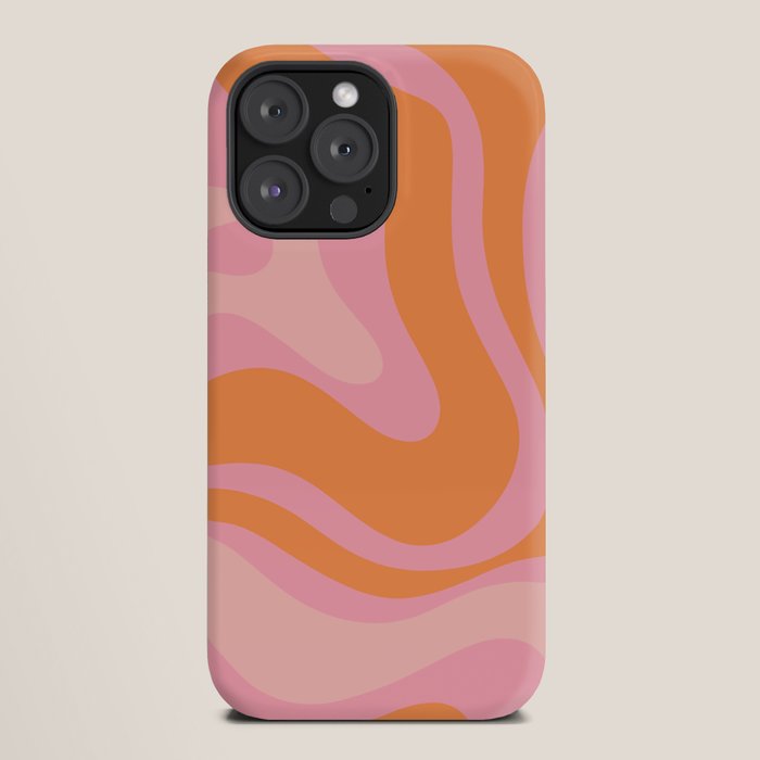Modern Liquid Swirl Abstract Pattern Square in Retro Pink and Orange iPhone Case Gallery Image 20