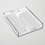Minimal Line Curvature I Black and White Mid Century Modern Arch Abstract Acrylic Tray Gallery Image 1